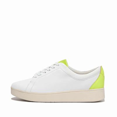 Fitflop RALLY Neon-Pop Leather Sneakers Dames Wit Geel | UEQ790521