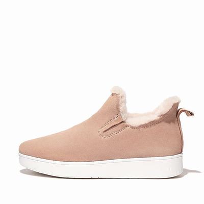 Fitflop RALLY Shearling-Lined Suede Slip-On Sneakers Dames Beige | ORD158974