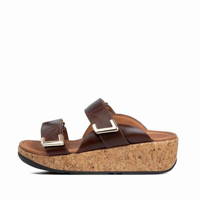 Fitflop REMI Adjustable Leather Slides Sandalen Dames Chocola Bruin | THA596038