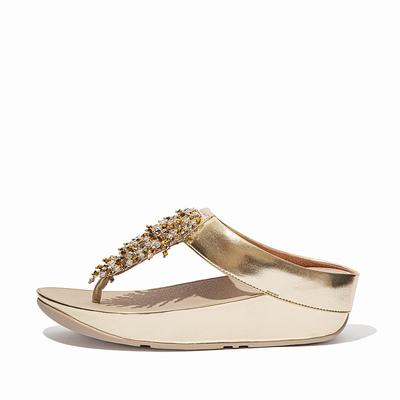 Fitflop RUMBA Beaded Toe-Post Sandalen Dames Bruin Goud | MSG913624