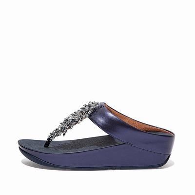 Fitflop RUMBA Beaded Toe-Post Sandalen Dames Donkerblauw | WPF061958