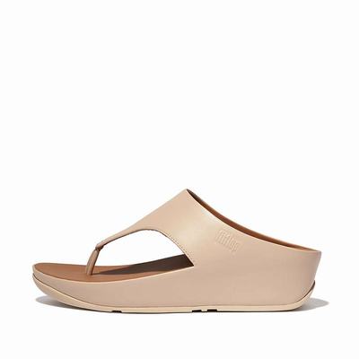 Fitflop SHUV Leather Toe-Post Sandalen Dames Grijs Beige | ANG794835