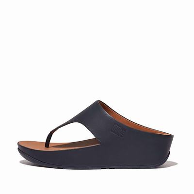 Fitflop SHUV Leather Toe-Post Sandalen Dames Donkerblauw | FOL196574