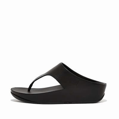 Fitflop SHUV Leather Toe-Post Sandalen Dames Zwart | JHI683427