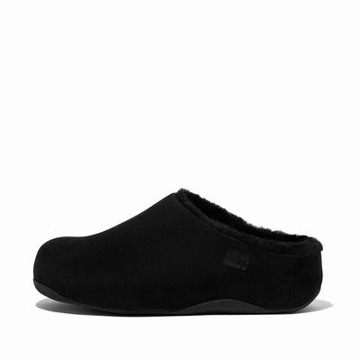 Fitflop SHUV Shearling-Lined Suede Klompen Dames Zwart | OXJ804267