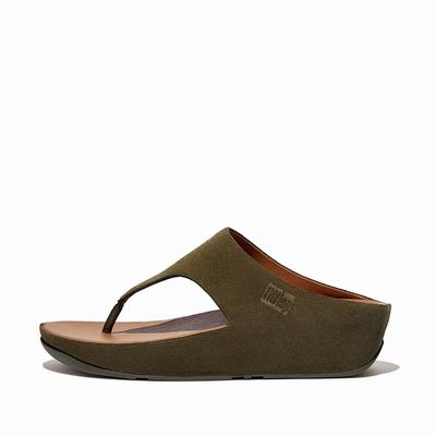 Fitflop SHUV Suede Toe-Post Sandalen Dames Olijfgroen | XFS694257