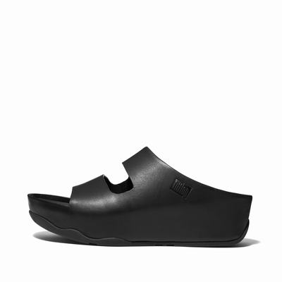 Fitflop SHUV Two-Bar Leather Slides Sandalen Dames Zwart | JQZ632784