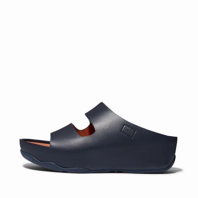 Fitflop SHUV Two-Bar Leather Slides Sandalen Dames Donkerblauw | VUM467293