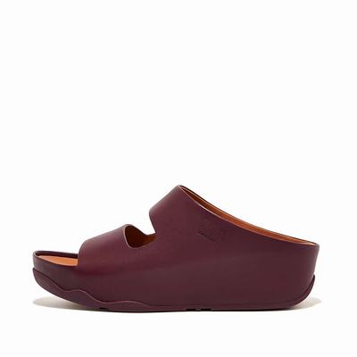 Fitflop SHUV Two-Bar Leather Slides Sandalen Dames Bordeaux | XAG238576