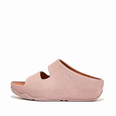 Fitflop SHUV Two-Bar Suede Slides Sandalen Dames Roze | VWN754019