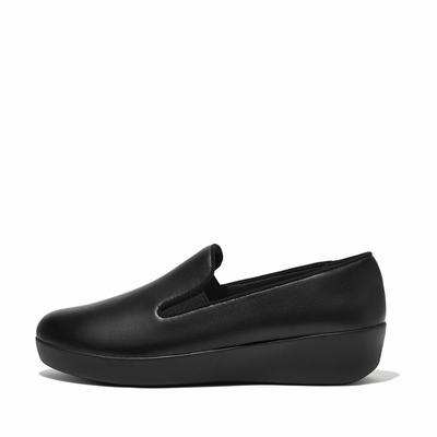 Fitflop SUPERSKATE Leather Loafers Dames Zwart | LQM746082