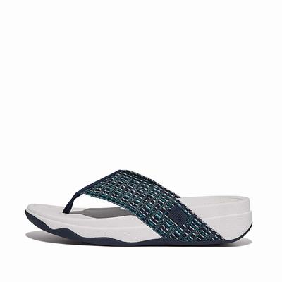 Fitflop SURFA Geo-Webbing Toe-Post Sandalen Dames Donkerblauw | GJZ196380