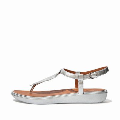 Fitflop TIA Feather Metallic Leather Back-Strap Sandalen Dames Zilver | IHA384725