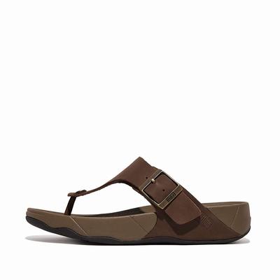 Fitflop TRAKK II Buckle Nubuck Toe-Posts Sandalen Heren Bruin | WZU308752