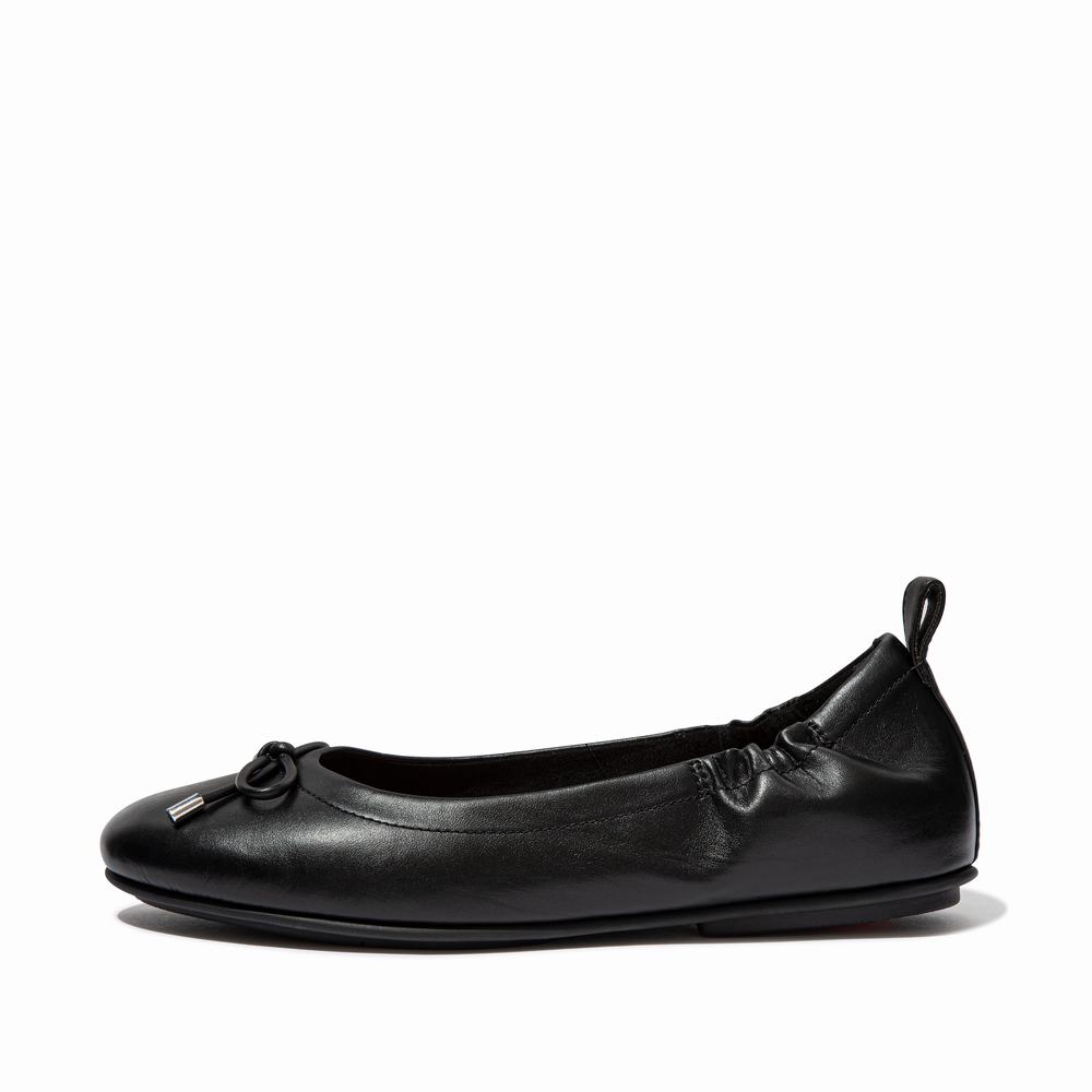 Fitflop ALLEGRO Bow Leather Ballerina Dames Zwart | ABU946038