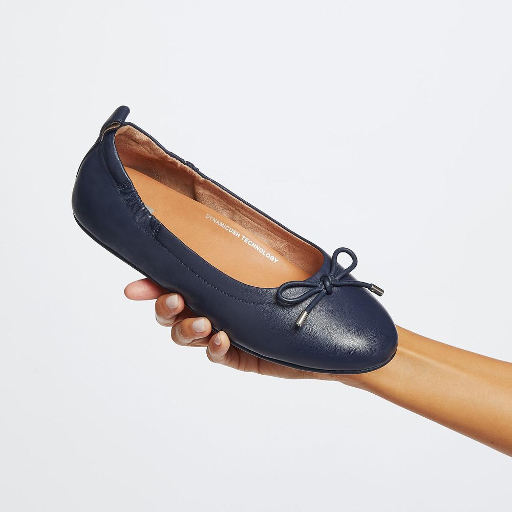 Fitflop ALLEGRO Bow Leather Ballerina Dames Donkerblauw | ESW421379