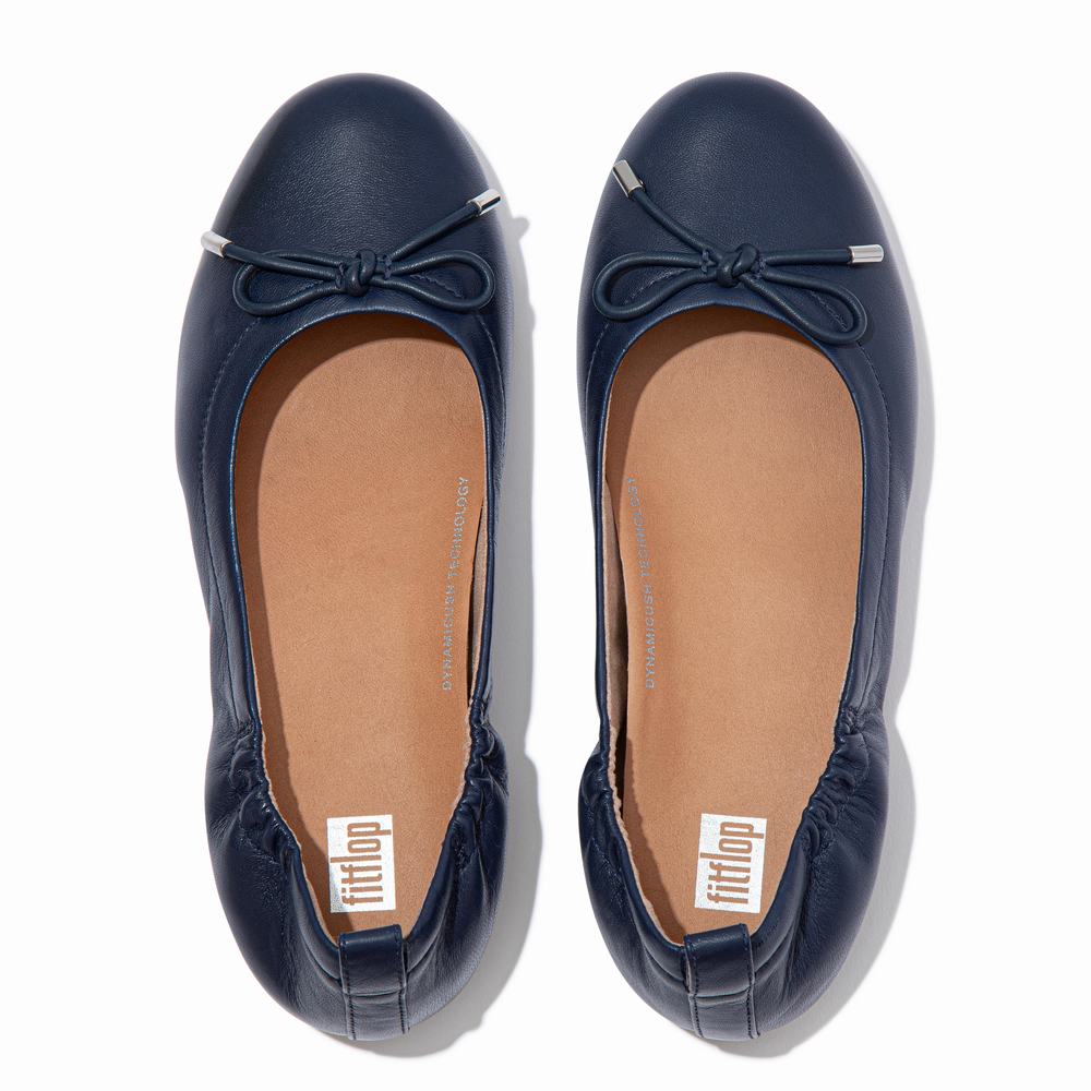 Fitflop ALLEGRO Bow Leather Ballerina Dames Donkerblauw | ESW421379