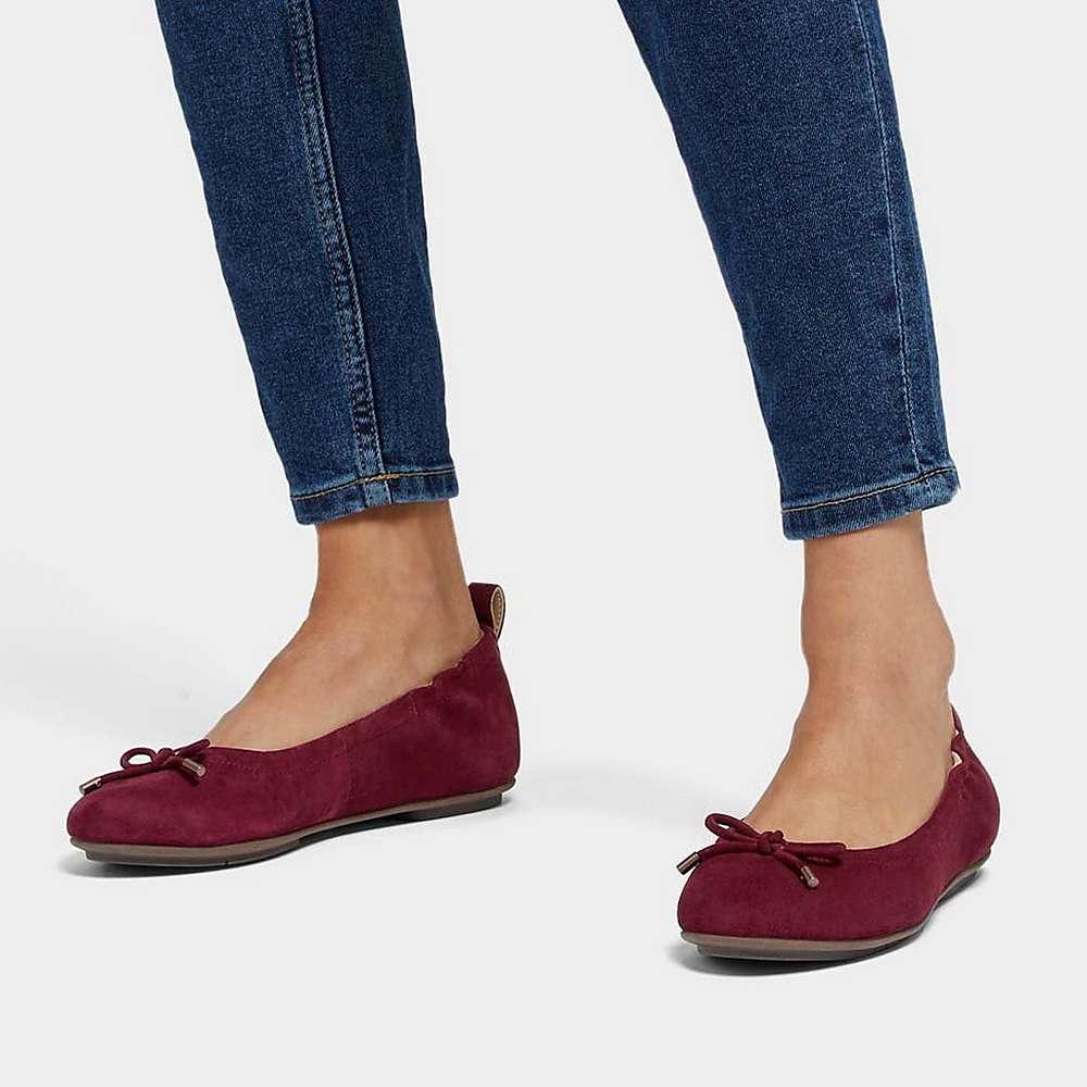 Fitflop ALLEGRO Bow Suede Ballerina Dames Bordeaux | UZI724589