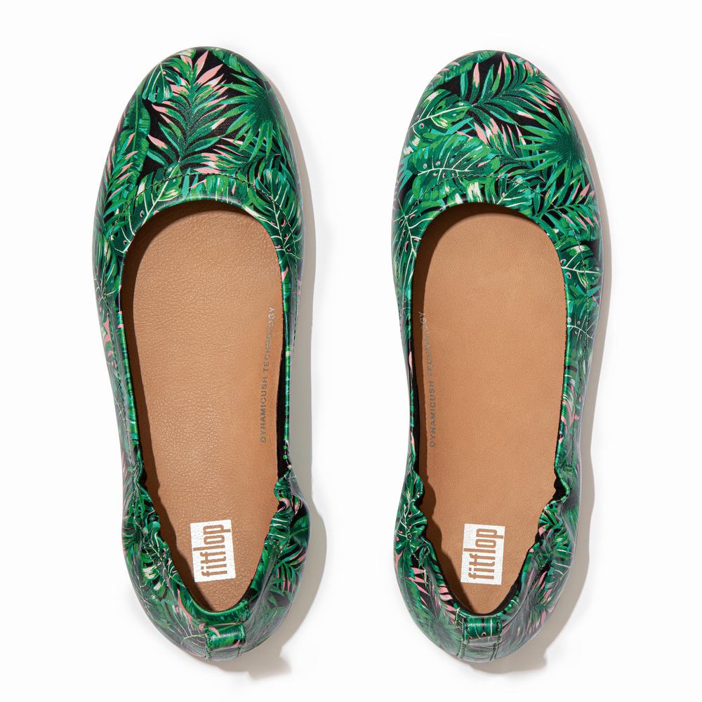 Fitflop ALLEGRO Jungle-Print Soft Leather Ballerina Dames Zwart | BOZ495728