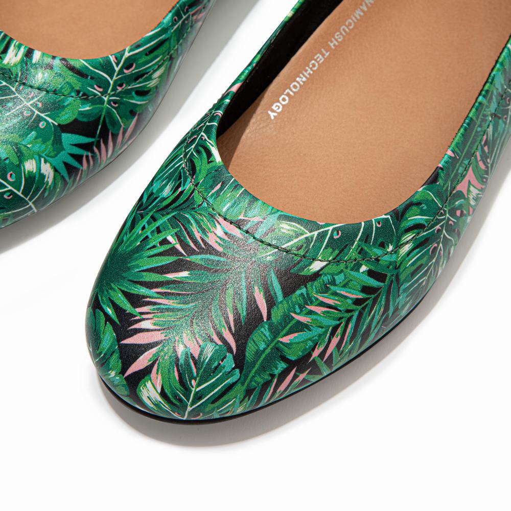 Fitflop ALLEGRO Jungle-Print Soft Leather Ballerina Dames Zwart | BOZ495728