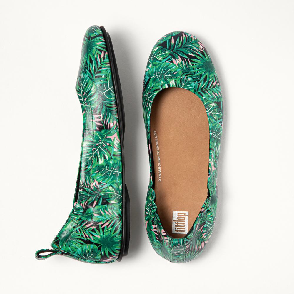 Fitflop ALLEGRO Jungle-Print Soft Leather Ballerina Dames Zwart | BOZ495728