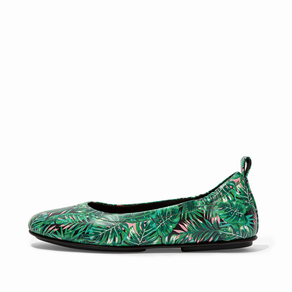 Fitflop ALLEGRO Jungle-Print Soft Leather Ballerina Dames Zwart | BOZ495728