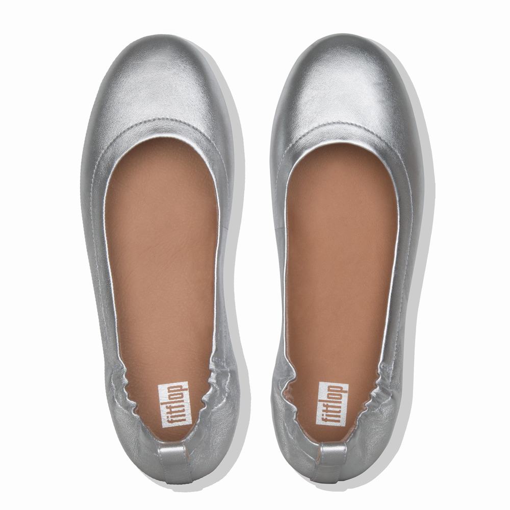 Fitflop ALLEGRO Soft Leather Ballerina Dames Zilver | GSP576014