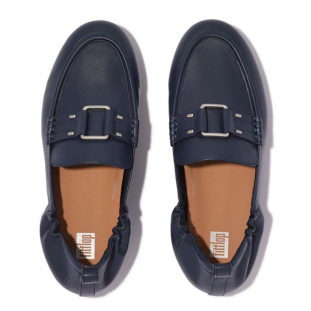 Fitflop ALLEGRO Stud-Buckle Leather Loafers Dames Donkerblauw | YWE314059