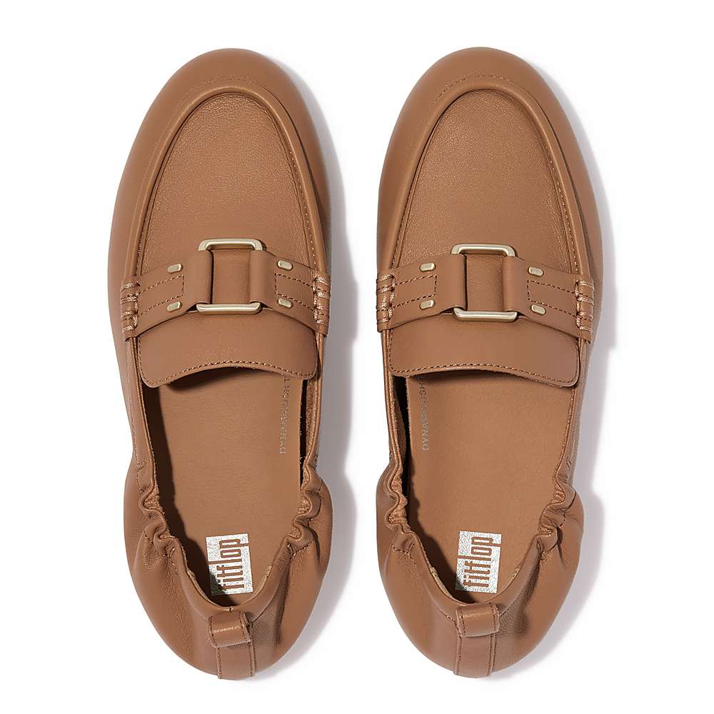 Fitflop ALLEGRO Stud-Buckle Leather Loafers Dames Bruin | YXT970214