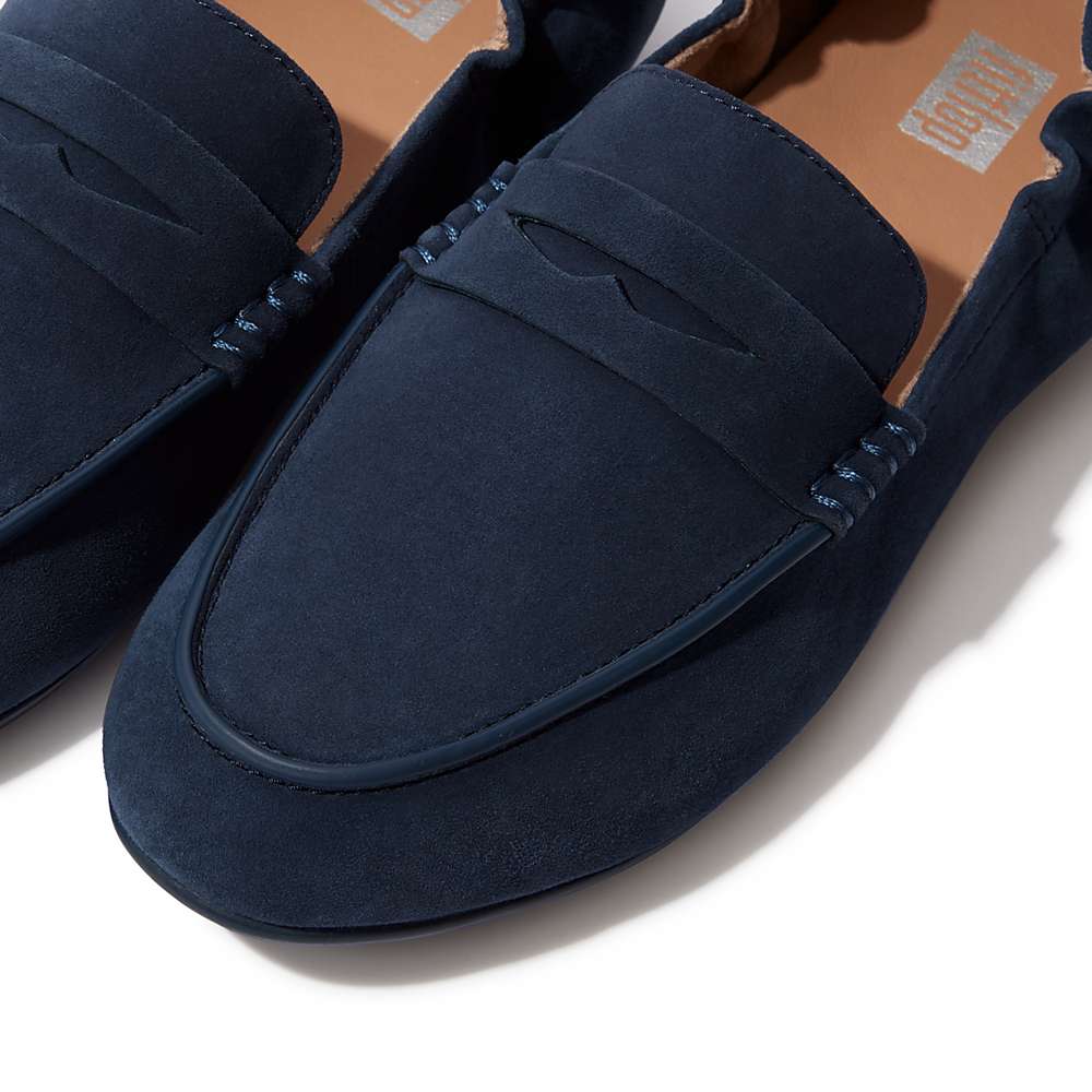 Fitflop ALLEGRO Suede Penny Loafers Dames Donkerblauw | SBX817064