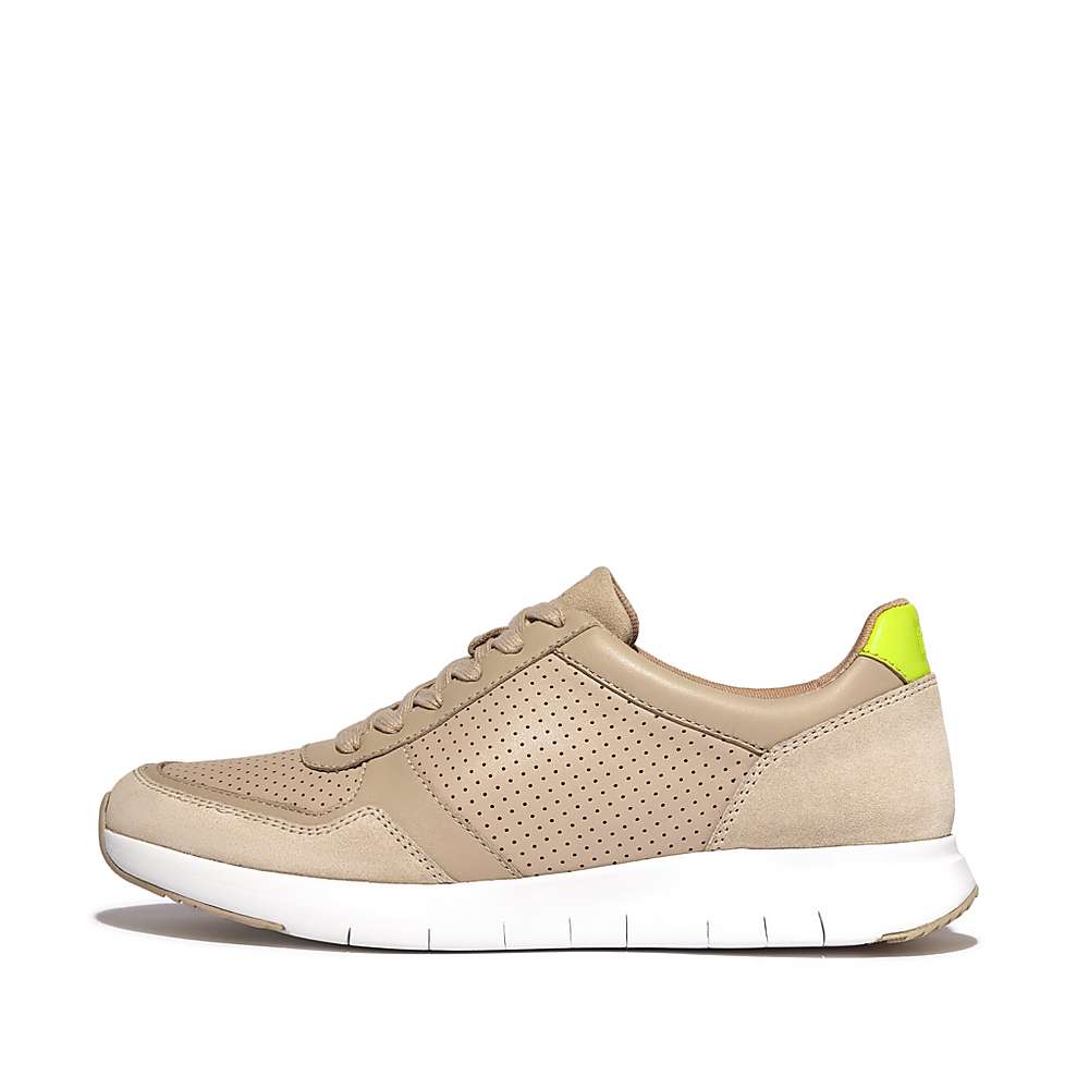 Fitflop ANATOMIFLEX Leather-Mix Sneakers Heren Grijs Beige | XJI701864