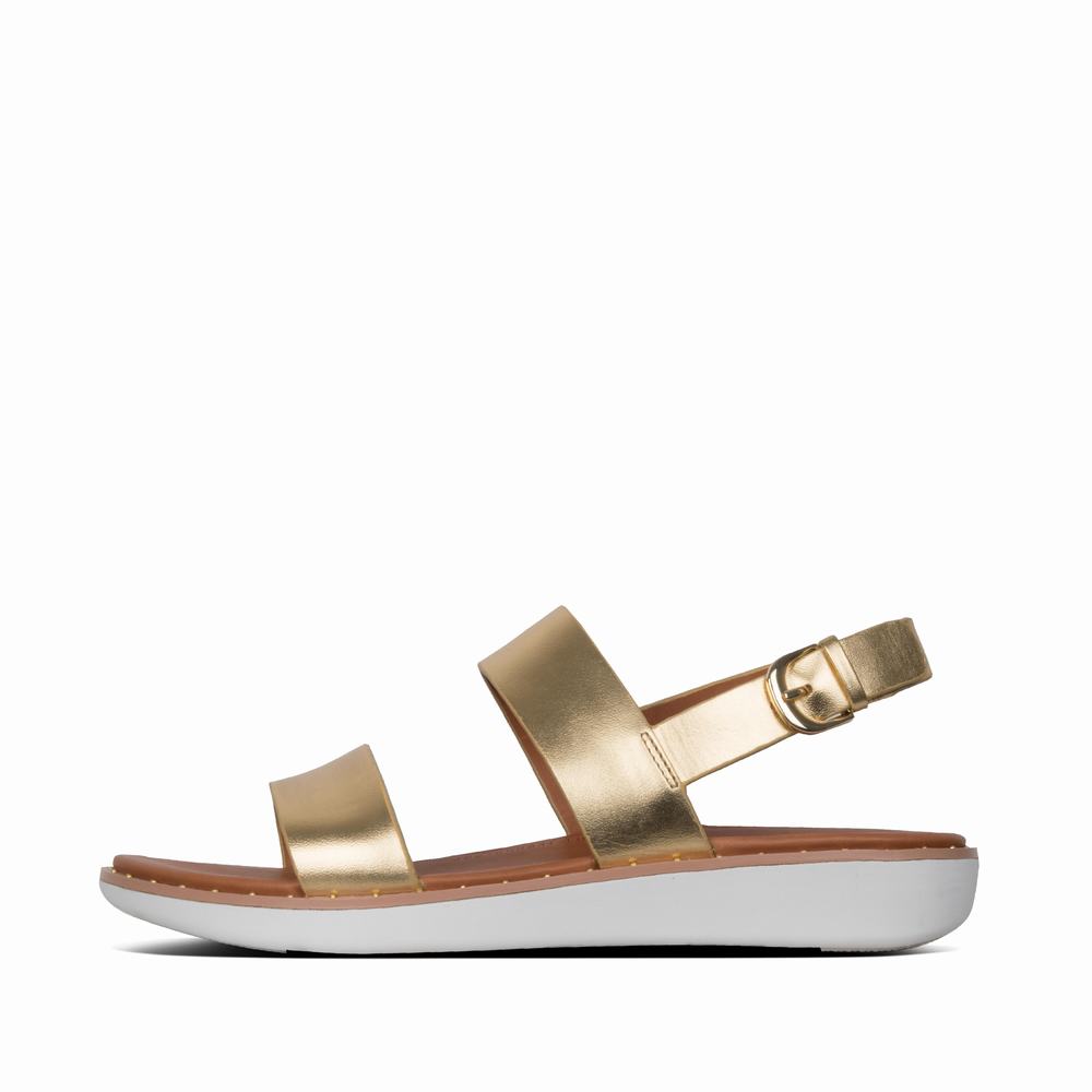 Fitflop BARRA Metallic Leather Back-Strap Sandalen Dames Goud | YXD532619