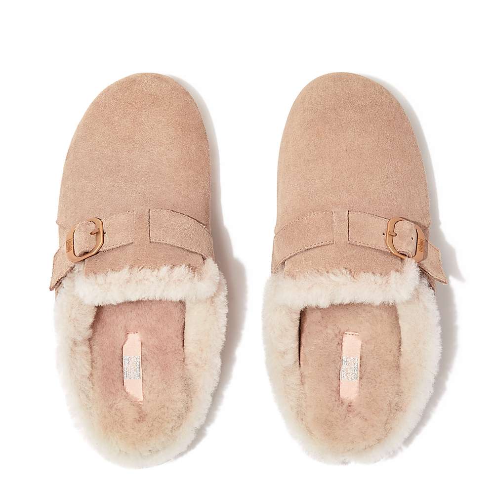 Fitflop CHRISSIE Buckle Shearling-Lined Suede Slippers Dames Beige | CHA549176