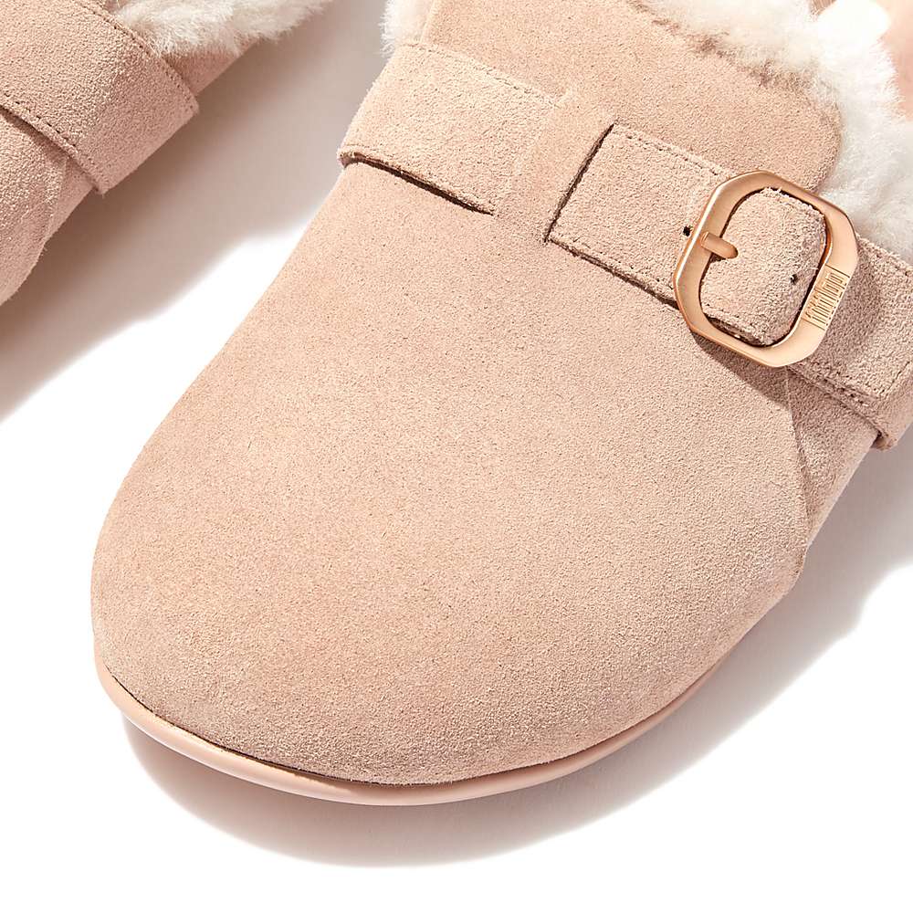 Fitflop CHRISSIE Buckle Shearling-Lined Suede Slippers Dames Beige | CHA549176