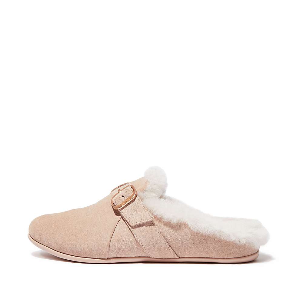 Fitflop CHRISSIE Buckle Shearling-Lined Suede Slippers Dames Beige | CHA549176