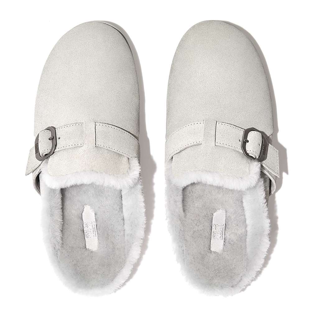 Fitflop CHRISSIE Buckle Shearling-Lined Suede Slippers Dames Grijs | FMP852619