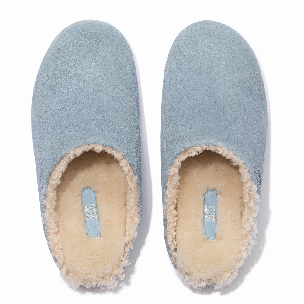 Fitflop CHRISSIE Curly Shearling Suede Slippers Dames Blauw | CDO608354