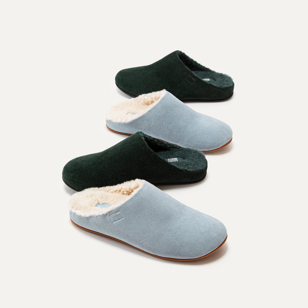 Fitflop CHRISSIE Curly Shearling Suede Slippers Dames Blauw | CDO608354