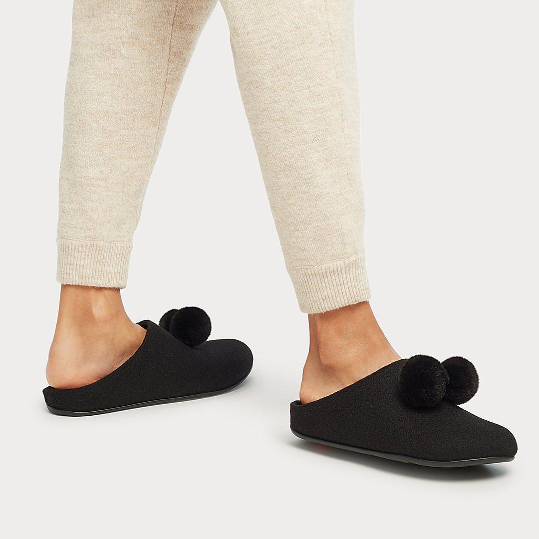 Fitflop CHRISSIE Pom-Pom Felt Slippers Dames Zwart | GCR406589