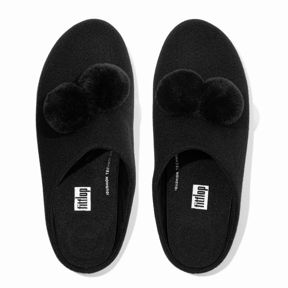 Fitflop CHRISSIE Pom-Pom Felt Slippers Dames Zwart | GCR406589