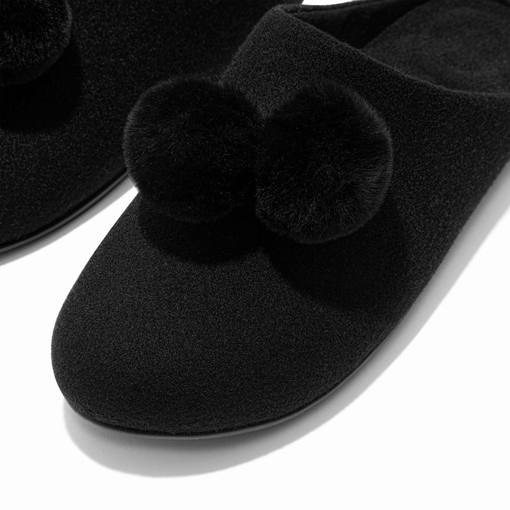 Fitflop CHRISSIE Pom-Pom Felt Slippers Dames Zwart | GCR406589