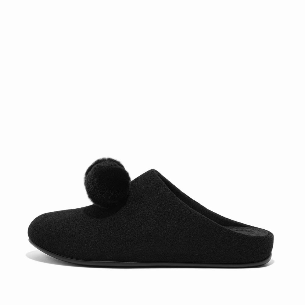 Fitflop CHRISSIE Pom-Pom Felt Slippers Dames Zwart | GCR406589