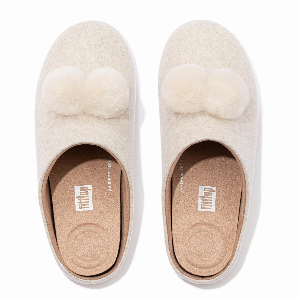 Fitflop CHRISSIE Pom-Pom Felt Slippers Dames Wit | WNH934071