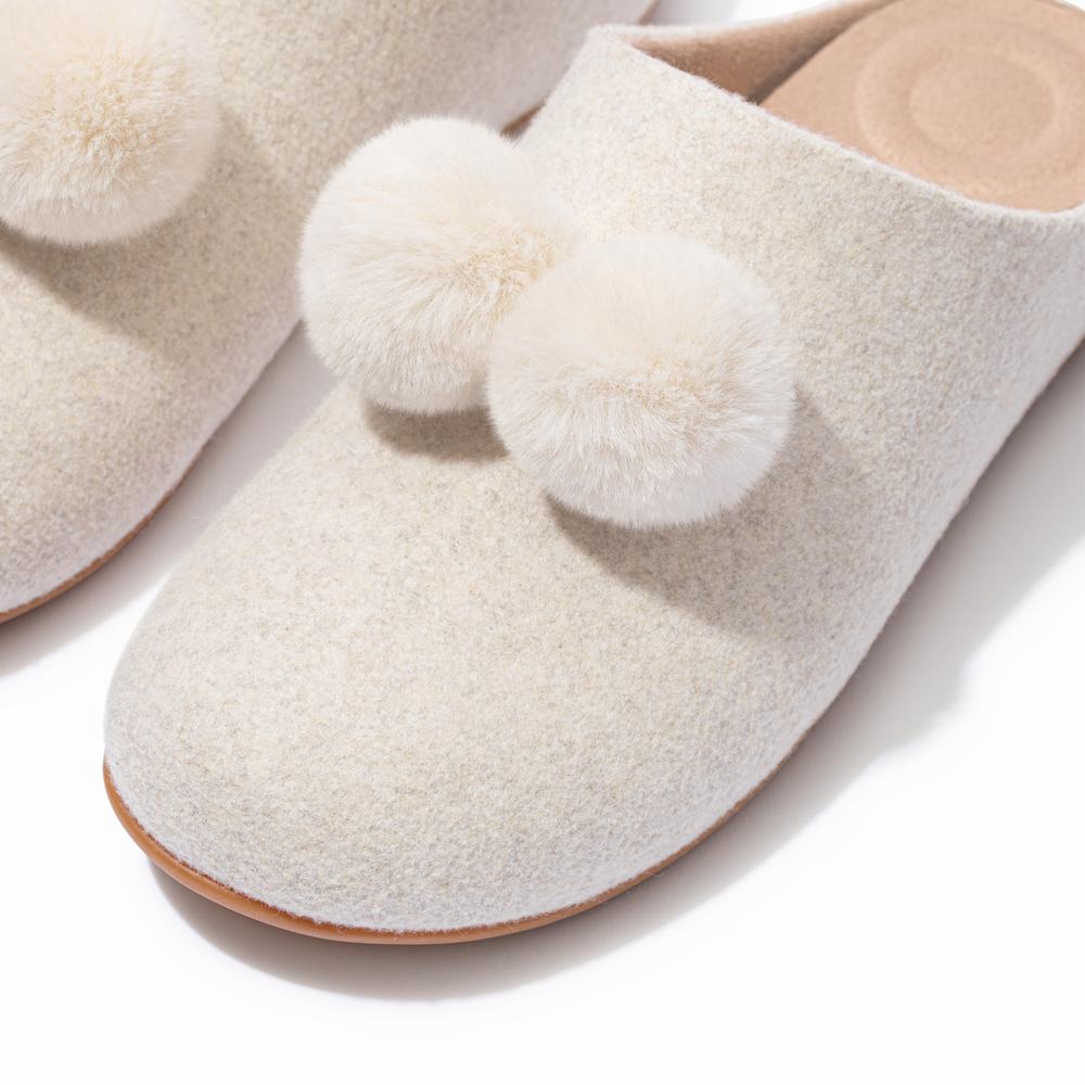 Fitflop CHRISSIE Pom-Pom Felt Slippers Dames Wit | WNH934071