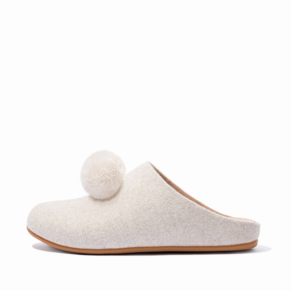 Fitflop CHRISSIE Pom-Pom Felt Slippers Dames Wit | WNH934071