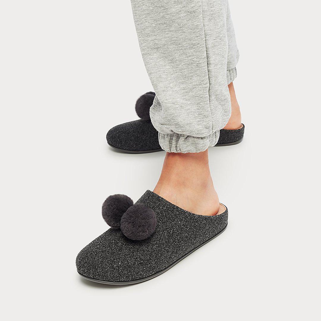 Fitflop CHRISSIE Pom-Pom Felt Slippers Dames Grijs | XIK417230