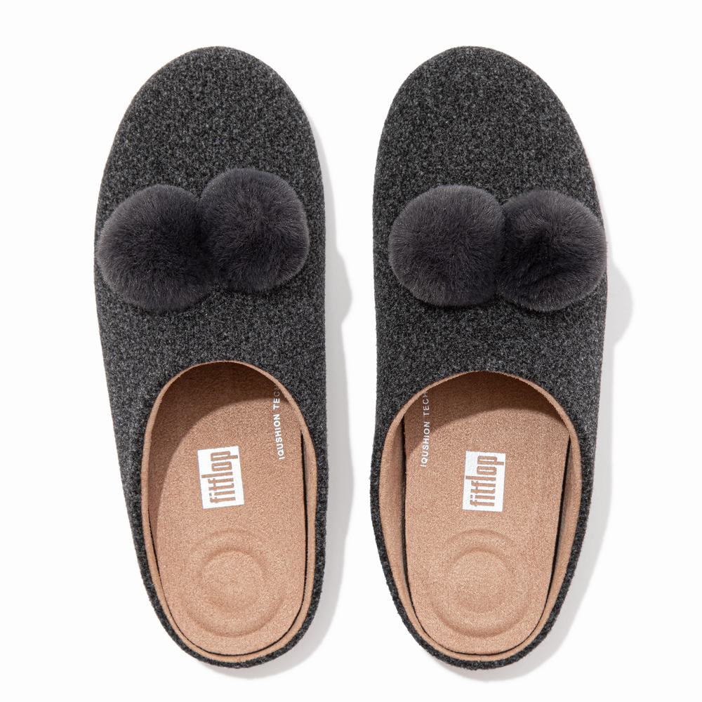 Fitflop CHRISSIE Pom-Pom Felt Slippers Dames Grijs | XIK417230