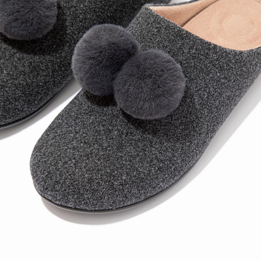 Fitflop CHRISSIE Pom-Pom Felt Slippers Dames Grijs | XIK417230