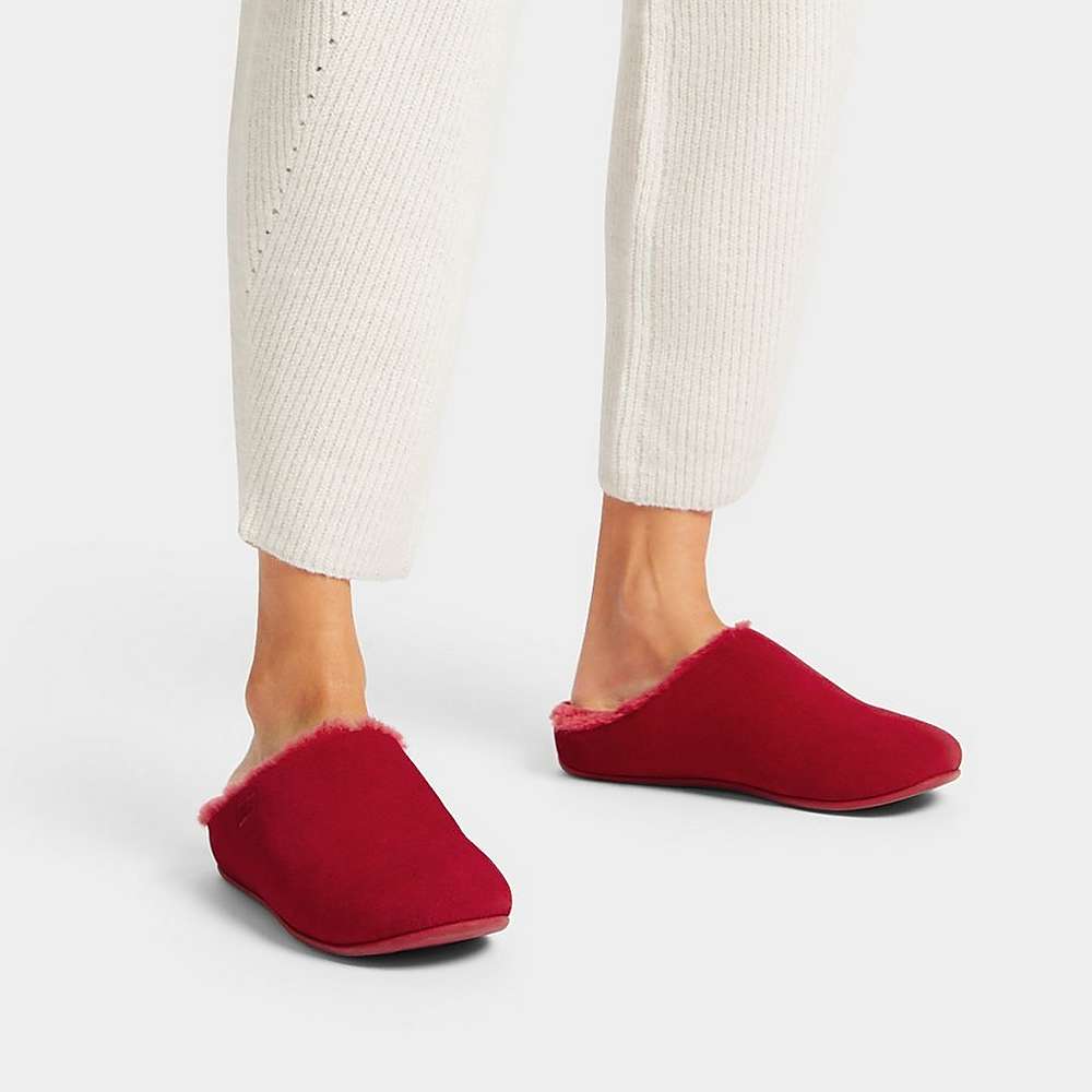 Fitflop CHRISSIE Shearling-Lined Suede Slippers Dames Rood | HUJ562837