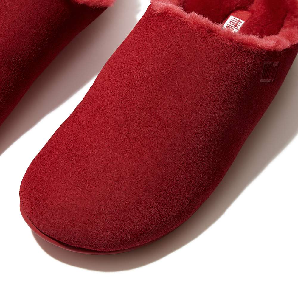 Fitflop CHRISSIE Shearling-Lined Suede Slippers Dames Rood | HUJ562837